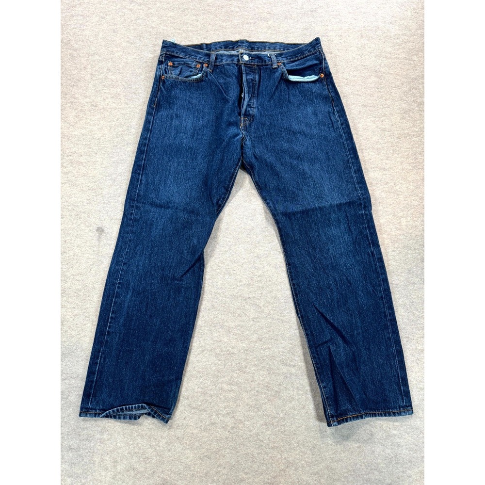 Levis 501 Jeans Men 36x29 Blue Denim Cotton Straight Leg Logo Mid Rise Dark Wash